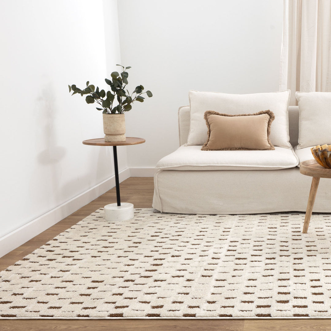 Mila Monochrome Squares Brown and Cream Rug