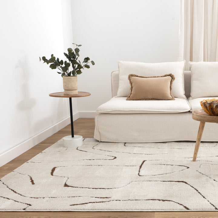 Mila Modern Lines Cream and Brown Rug