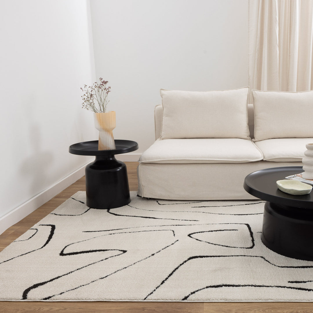 Mila Modern Lines Cream and Black Rug