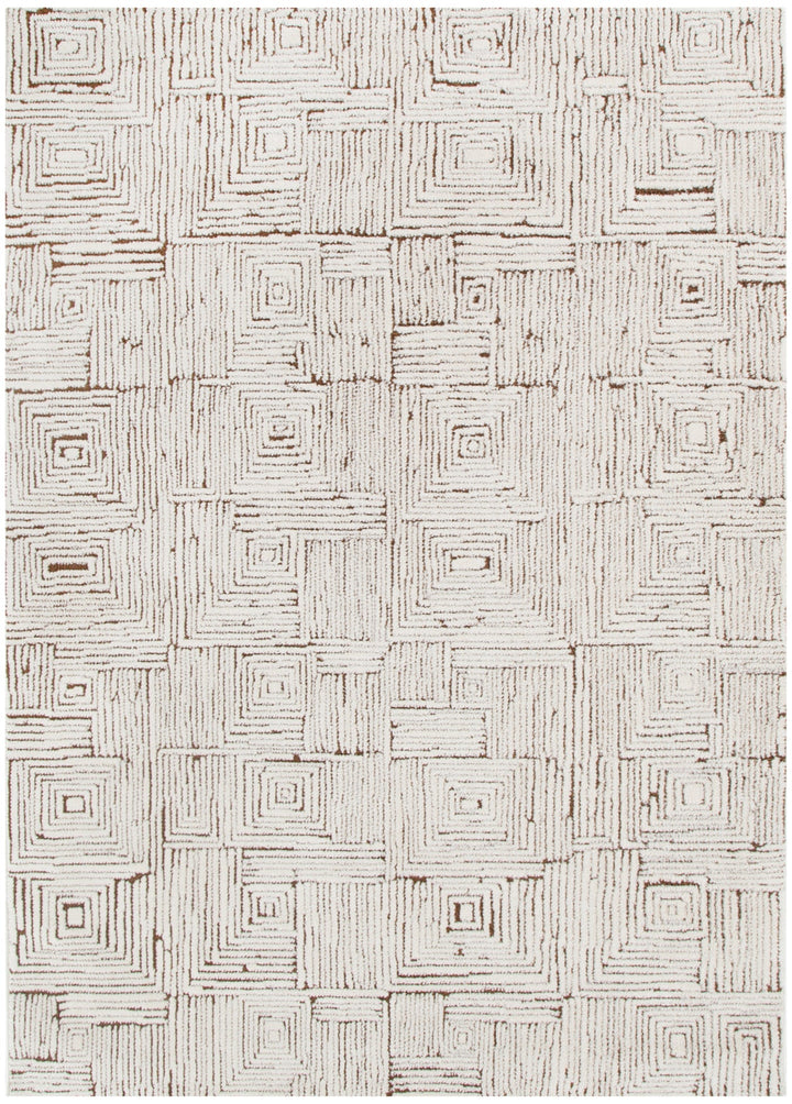 Mila Geometric Squares Cream Brown Rug