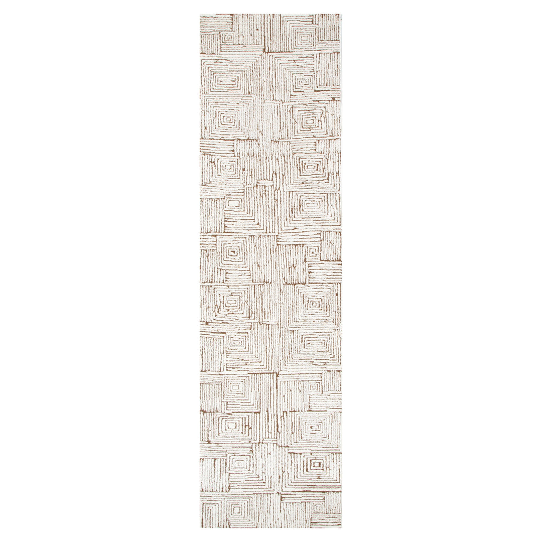 Mila Geometric Squares Cream Brown Rug