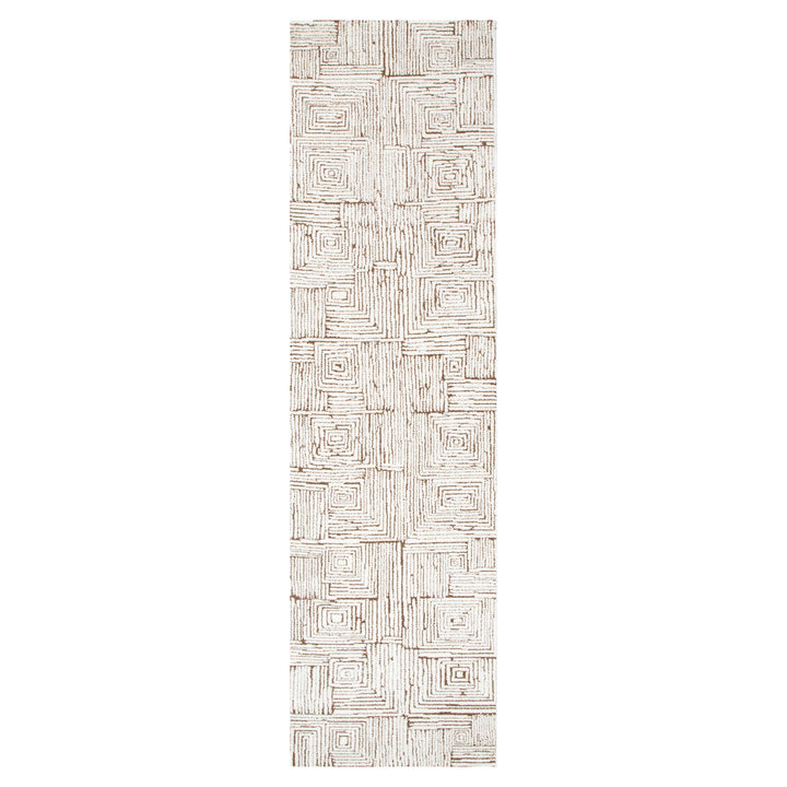 Mila Geometric Squares Cream Brown Rug