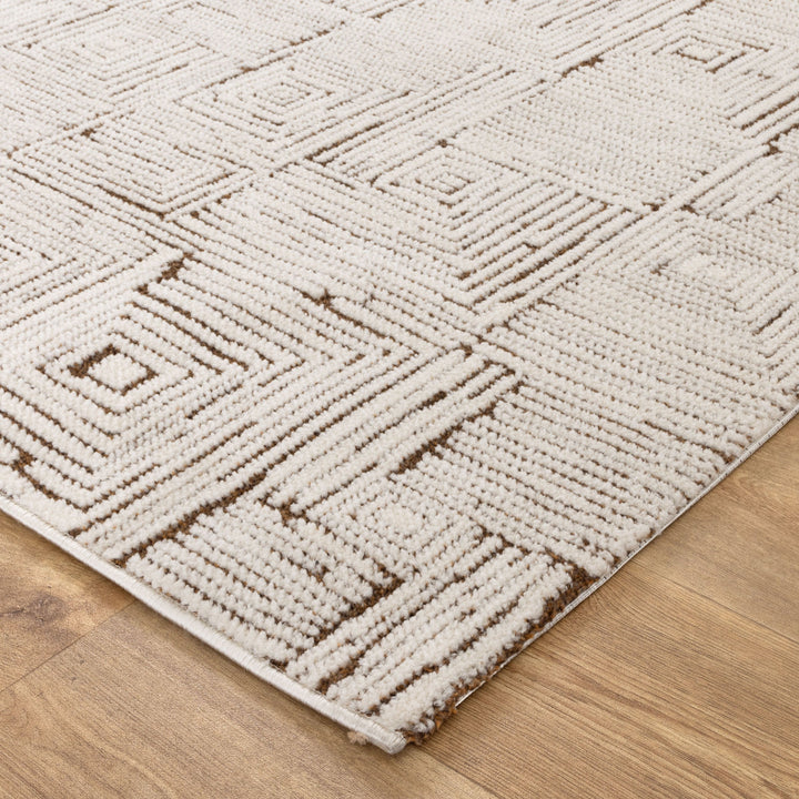 Mila Geometric Squares Cream Brown Rug