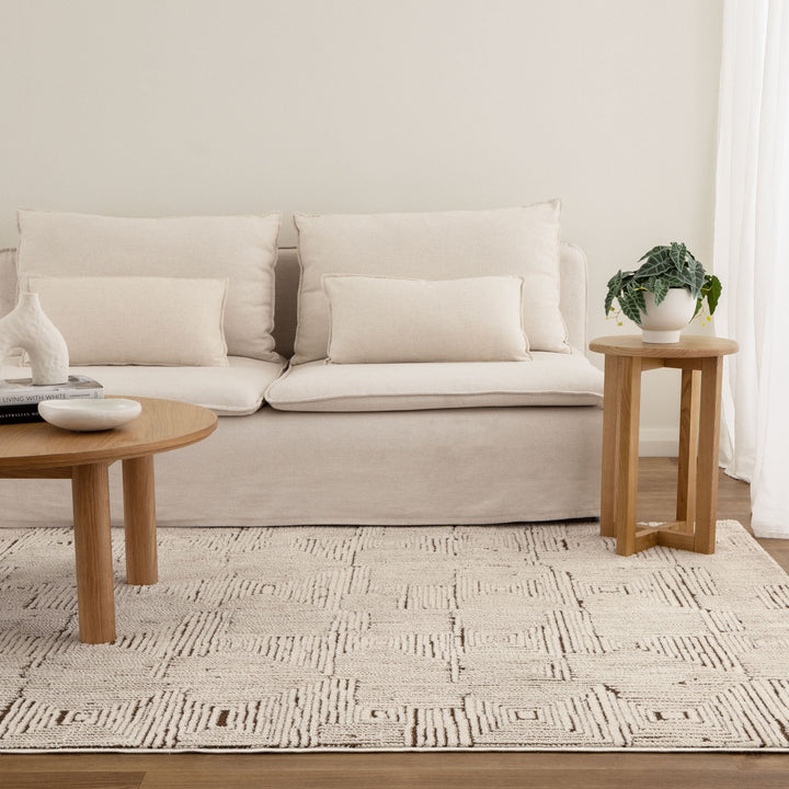 Mila Geometric Squares Cream Brown Rug