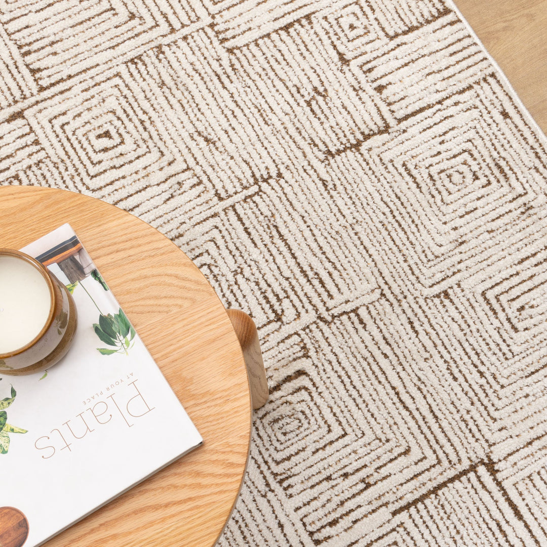Mila Geometric Squares Cream Brown Rug