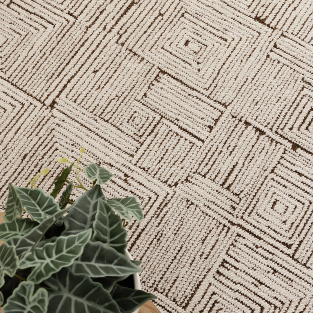 Mila Geometric Squares Cream Brown Rug