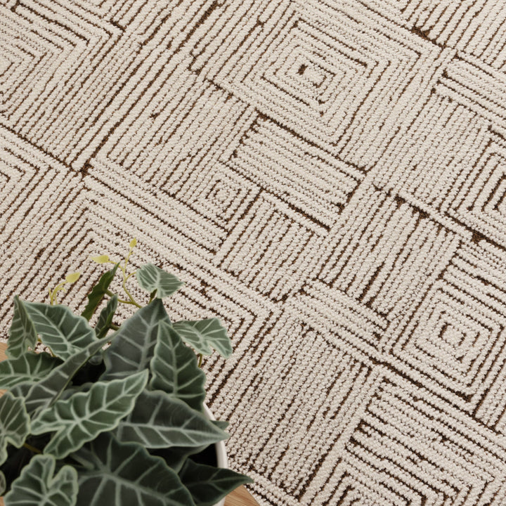 Mila Geometric Squares Cream Brown Rug