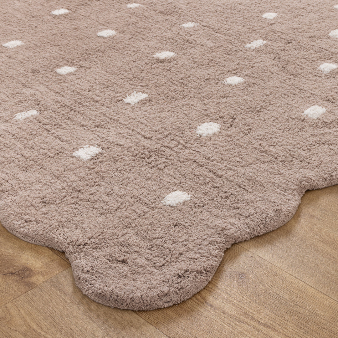 Mellow Rectangle Scalloped Kids Rug Mushroom Beige