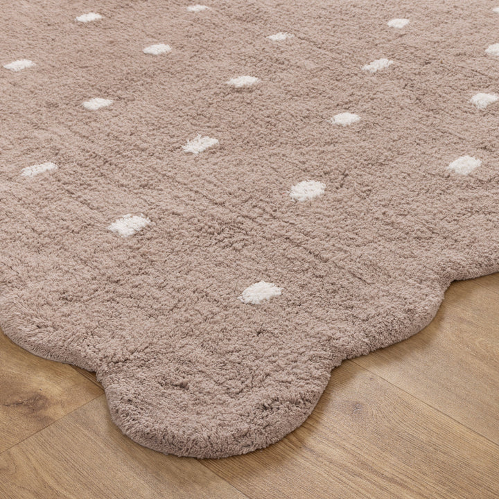 Mellow Rectangle Scalloped Kids Rug Mushroom Beige