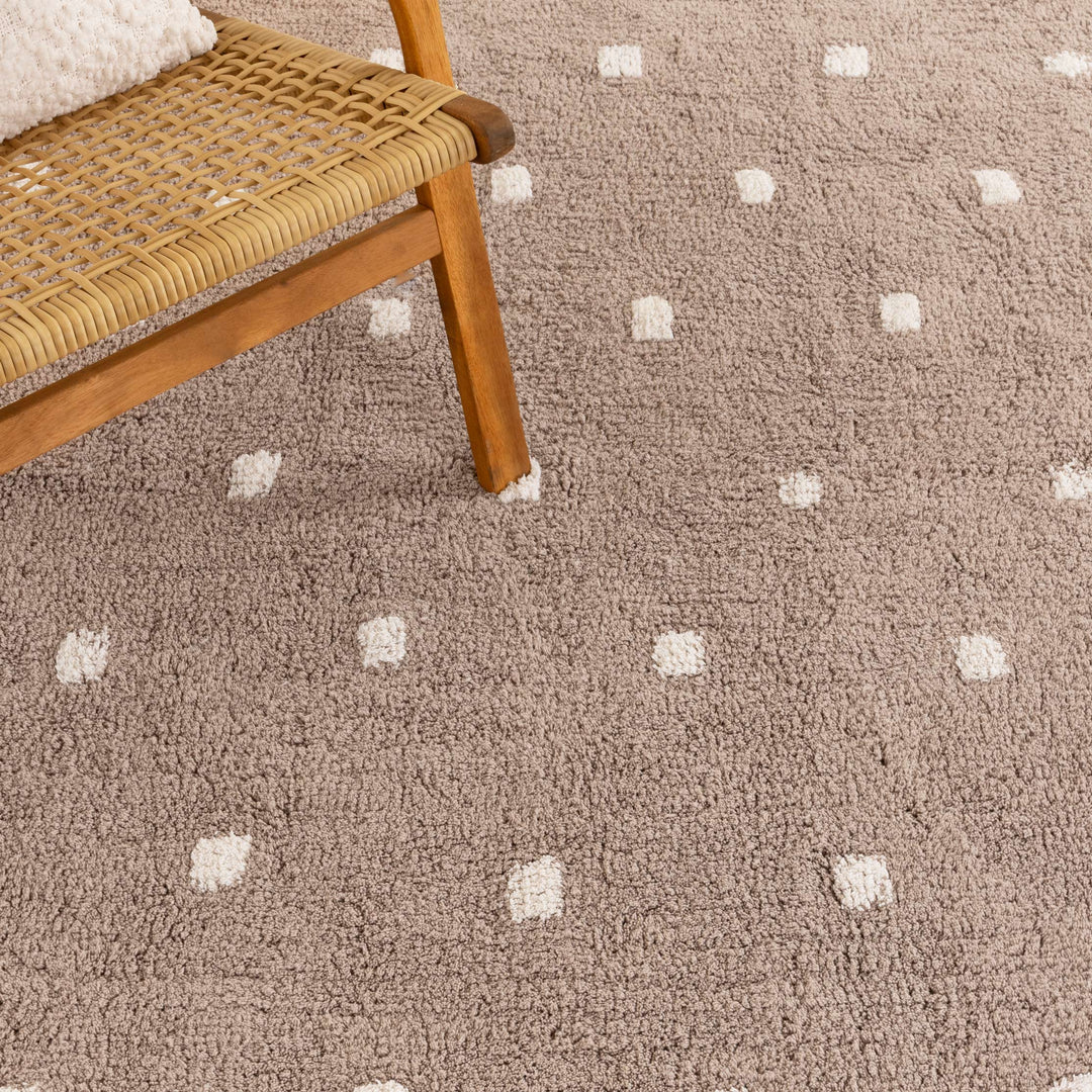 Mellow Rectangle Scalloped Kids Rug Mushroom Beige