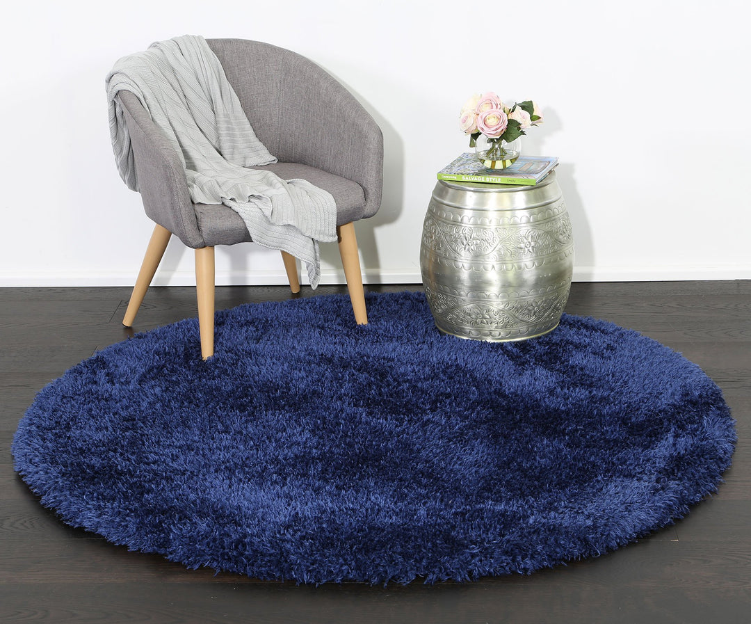 Flokati Shag Rug Navy Round