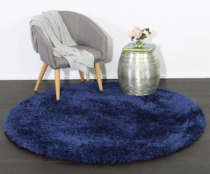 Flokati Shag Rug Navy Round