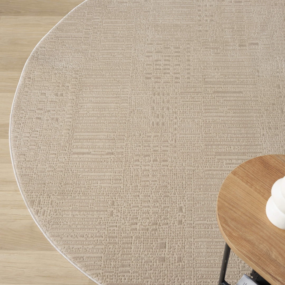 Meraki Linear Texture Fawn Round Rug