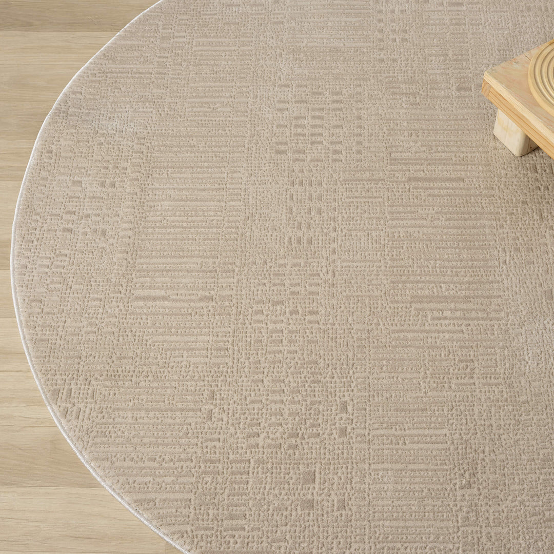 Meraki Linear Texture Fawn Round Rug
