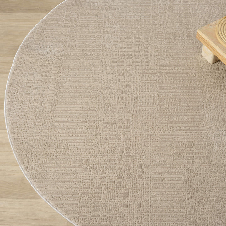Meraki Linear Texture Fawn Round Rug