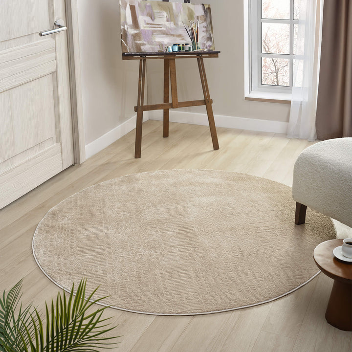 Meraki Linear Texture Fawn Round Rug