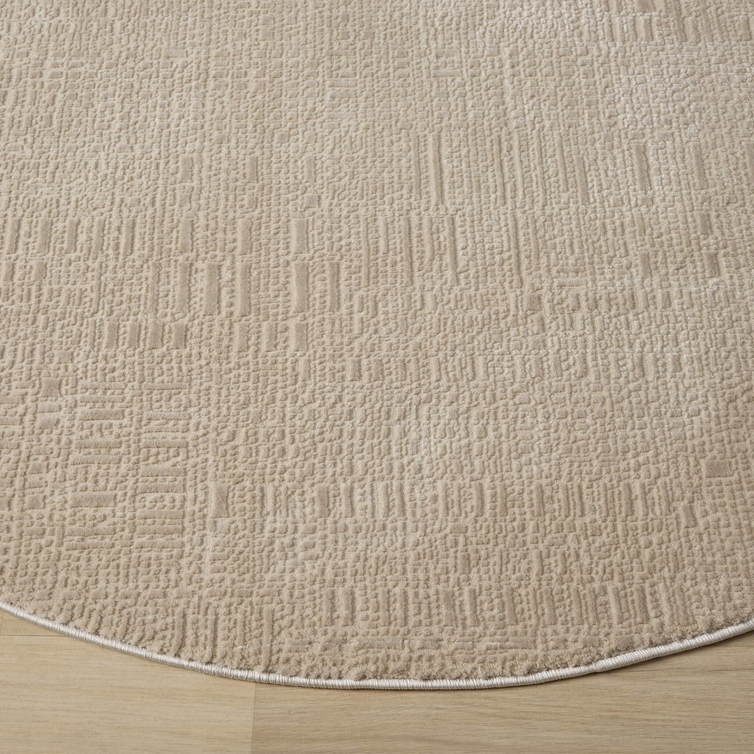 Meraki Linear Texture Fawn Round Rug