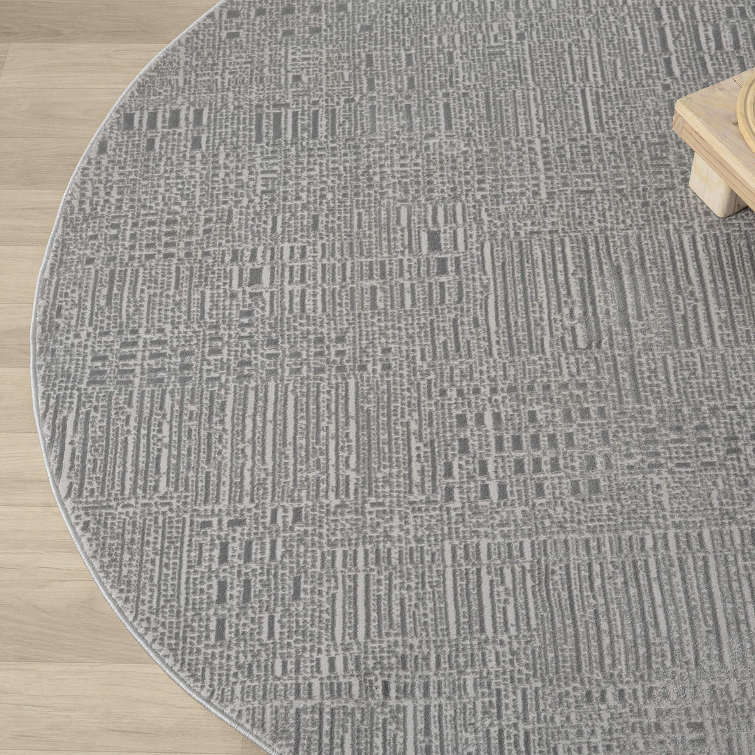 Meraki Linear Texture Slate Round Rug