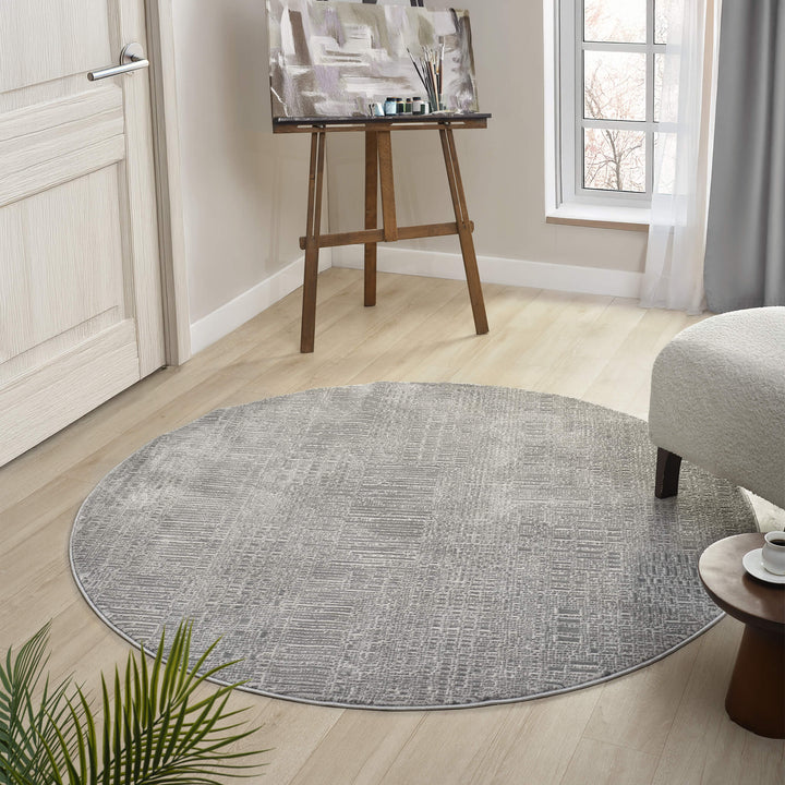 Meraki Linear Texture Slate Round Rug