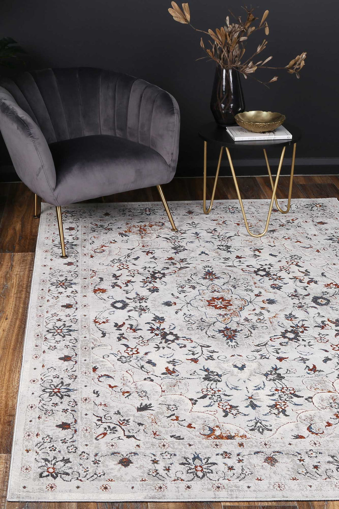 Porto Multi Grey Floral Traditional Rug