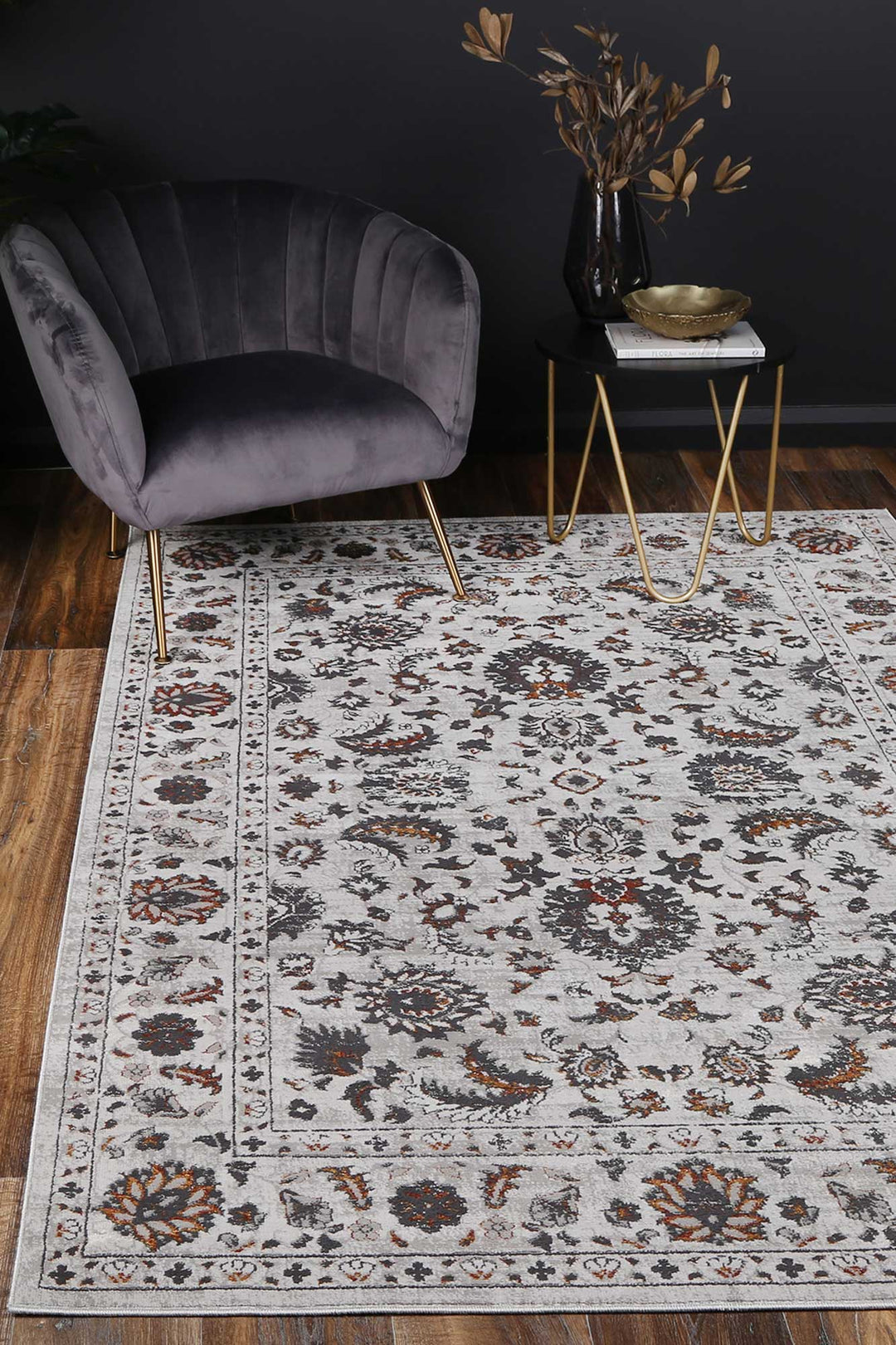 Porto Dark Grey Floral Rug