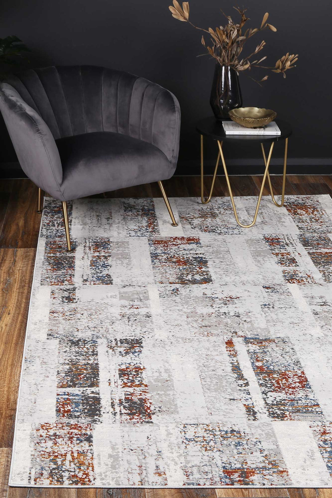 Porto Grey Rust Abstract Rug