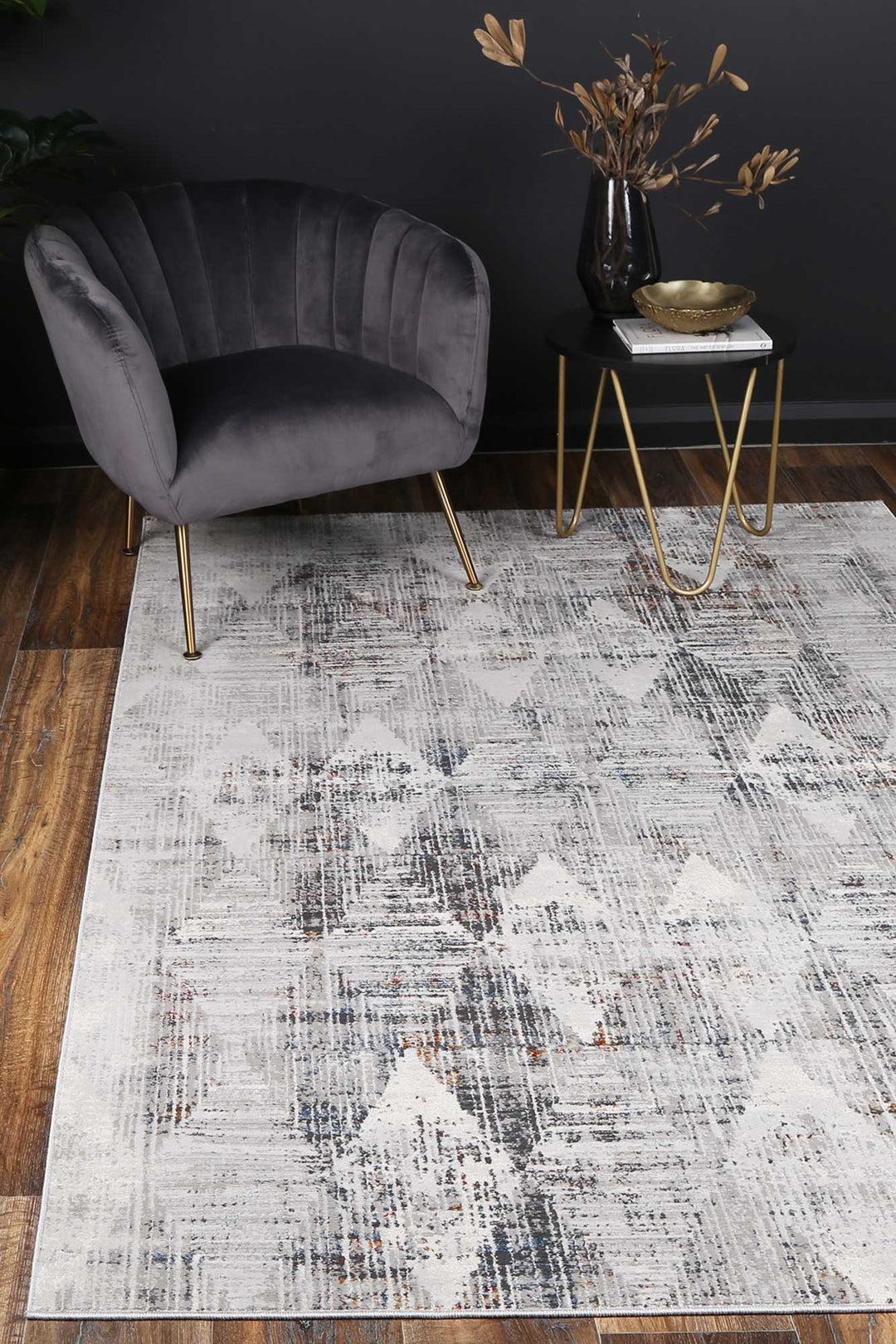 Porto Grey Multi Diamond Transitional Rug Hallway Runner