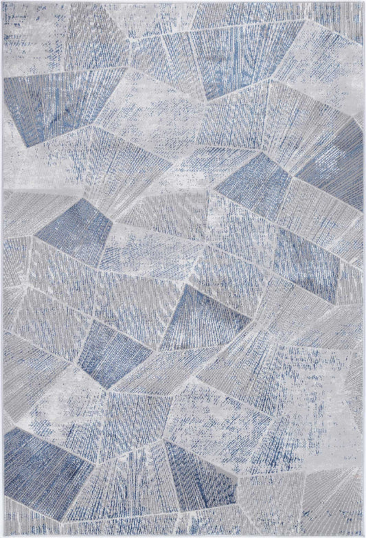 Porto Grey Blue Tiled Geometric Rug