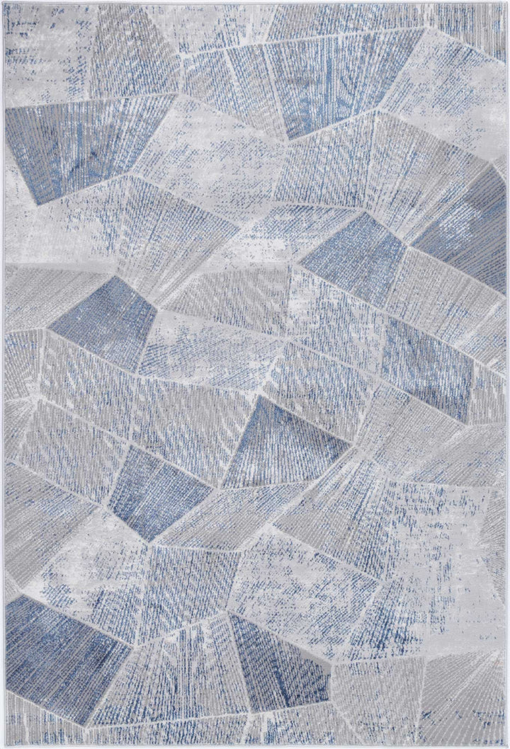 Porto Grey Blue Tiled Geometric Rug Hallway Runner