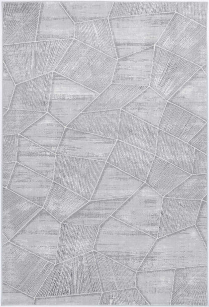 Porto Grey Tiled Geometric Rug Hallway Runner