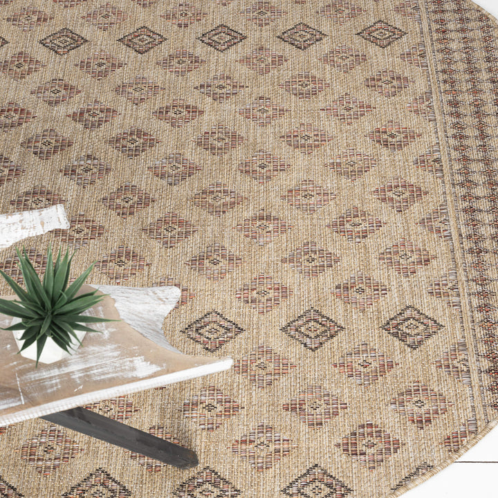 Earthbound Tribal Border Fawn Round Rug