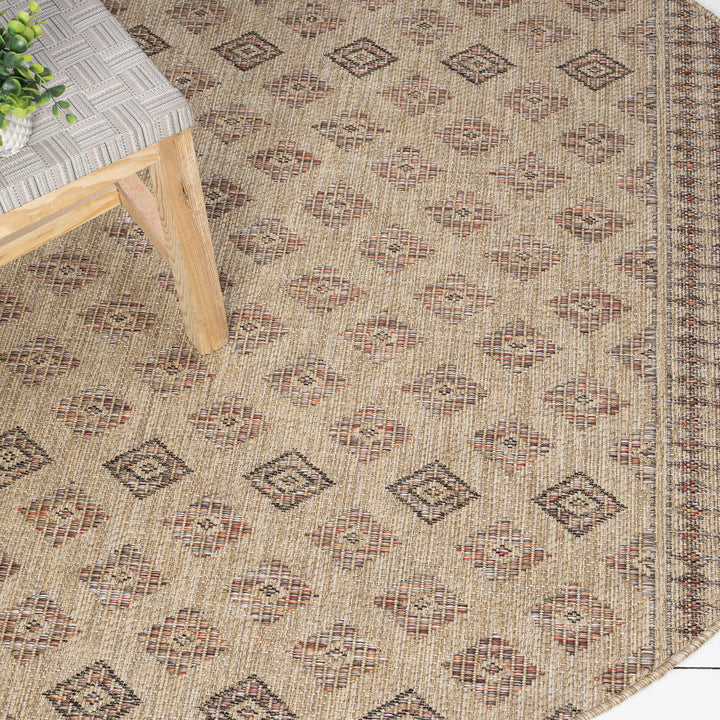 Earthbound Tribal Border Fawn Round Rug