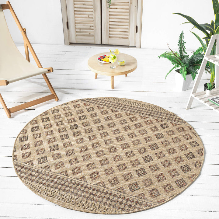 Earthbound Tribal Border Fawn Round Rug