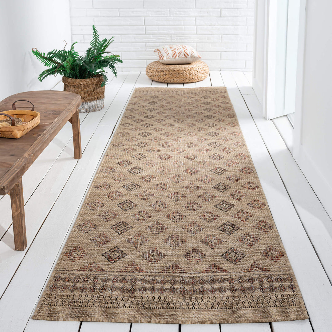 Earthbound Tribal Border Fawn Runner Rug