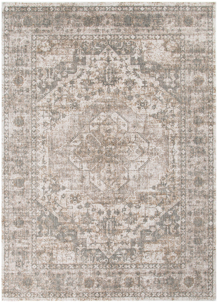 Solenne Cream & Olive Distressed Medallion Vintage Rug