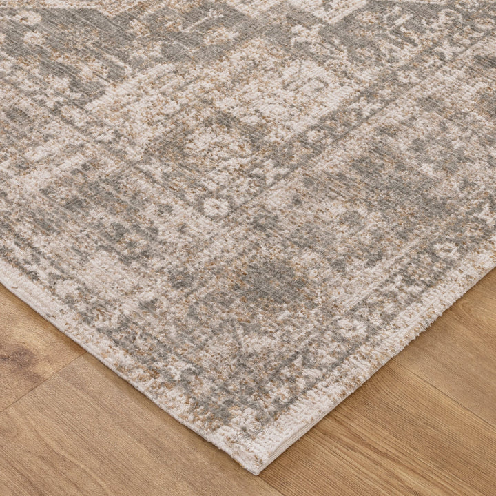 Solenne Cream & Olive Distressed Medallion Vintage Rug