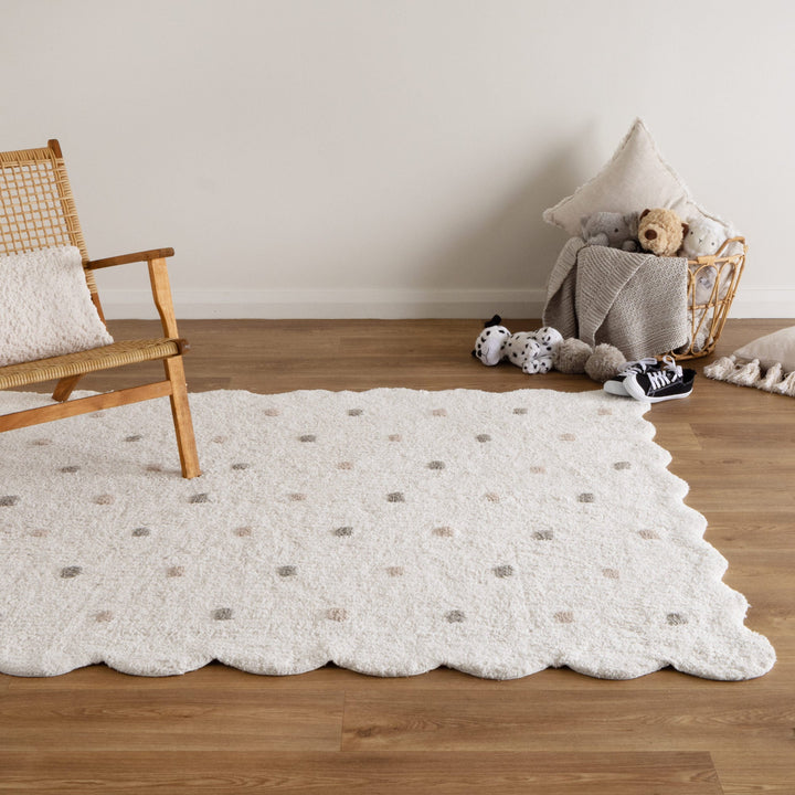 Mellow Rectangle Scalloped Kids Rug White & Multi