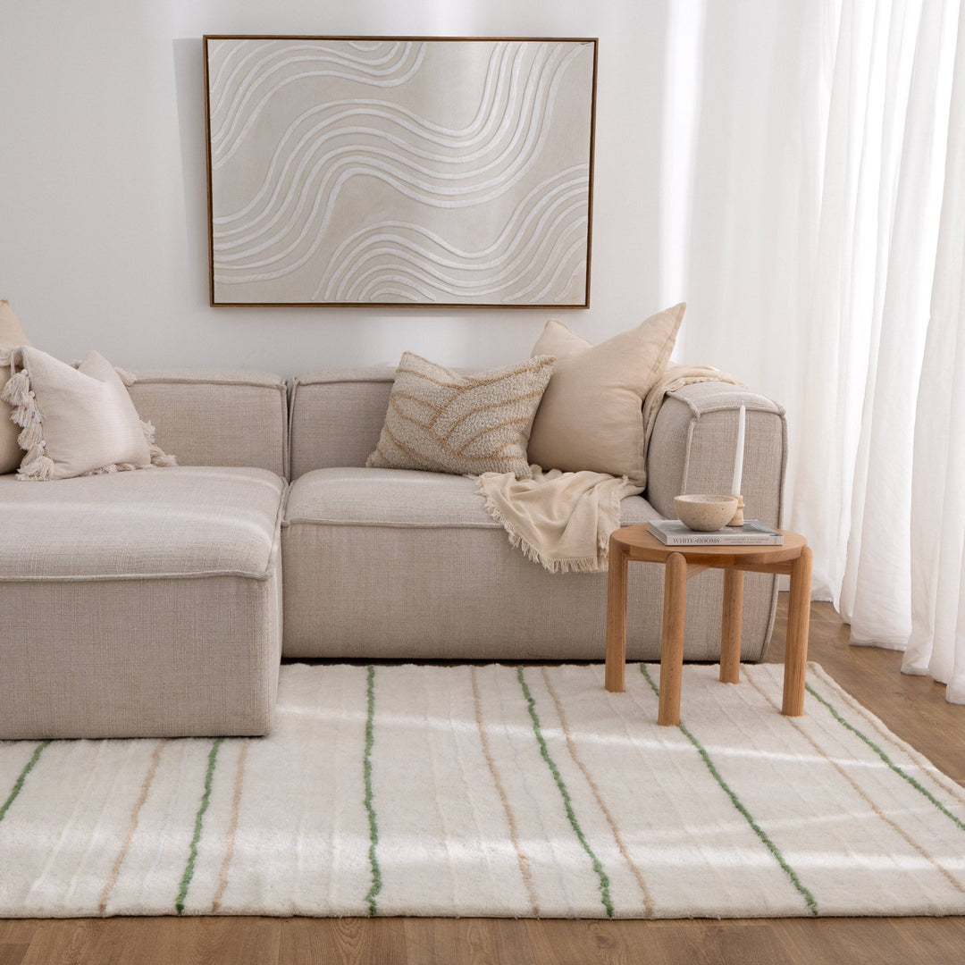 Highlands Olive Stripe Washable Wool Rug
