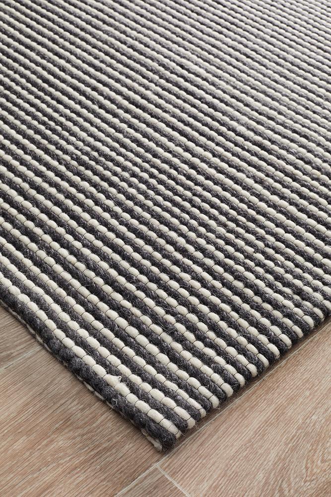 Studio Oskar Felted Wool Striped Rug Black White