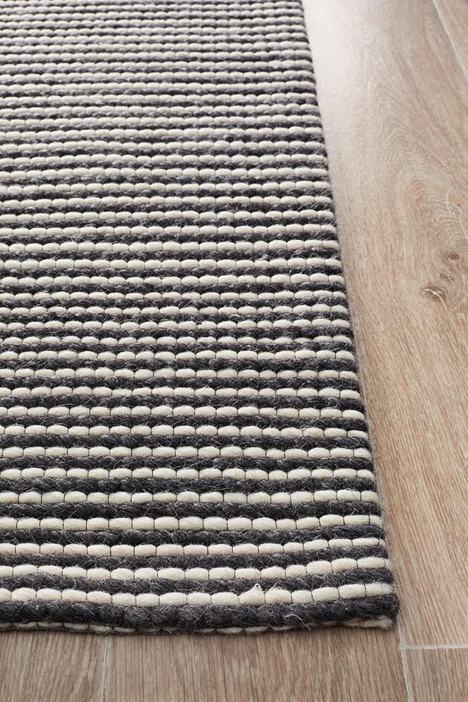 Studio Oskar Felted Wool Striped Rug Black White