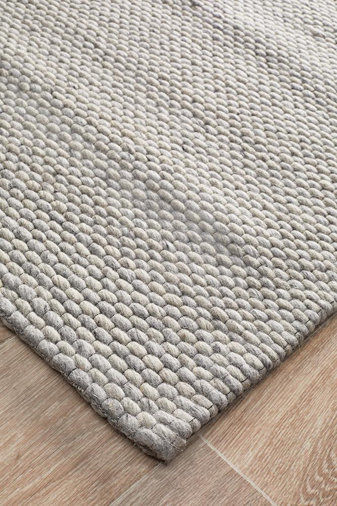 Studio Oskar Felted Wool Striped Rug Grey