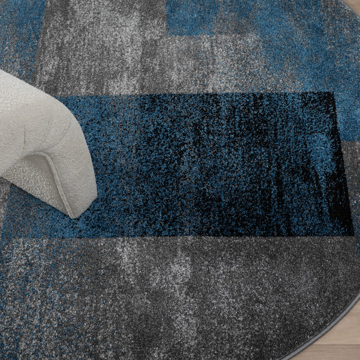 Metro Grid Block Blue Round Rug