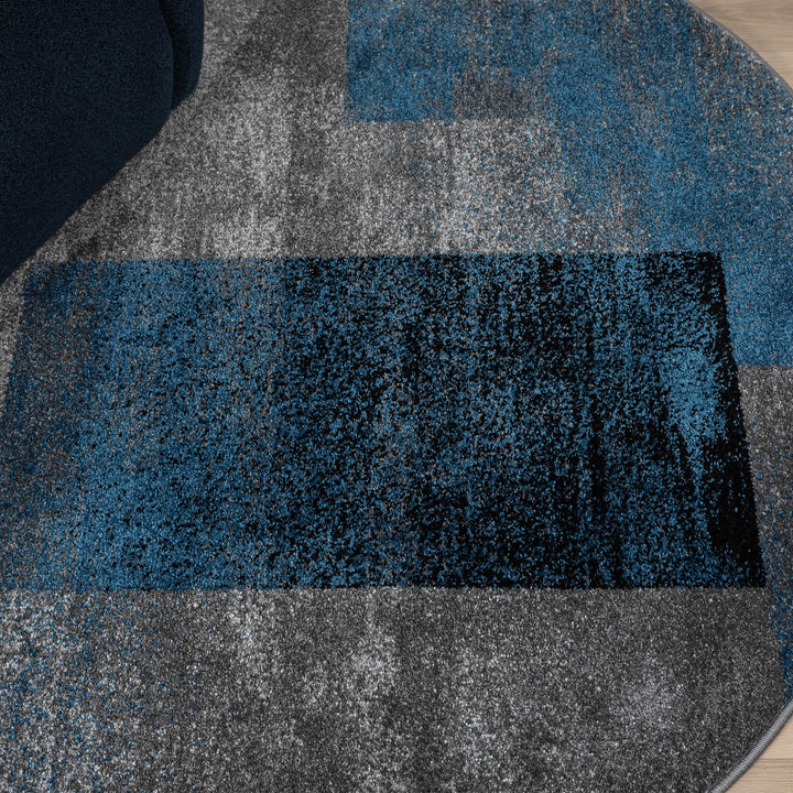 Metro Grid Block Blue Round Rug