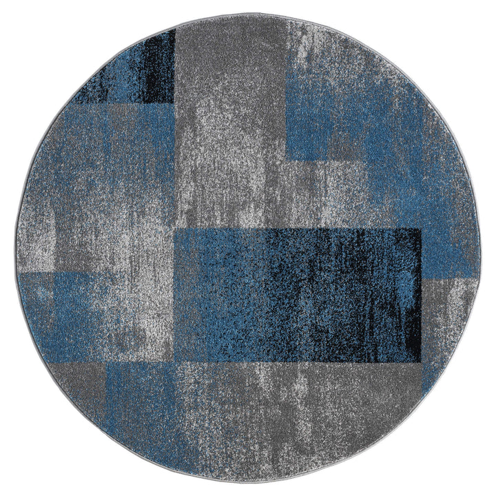 Metro Grid Block Blue Round Rug