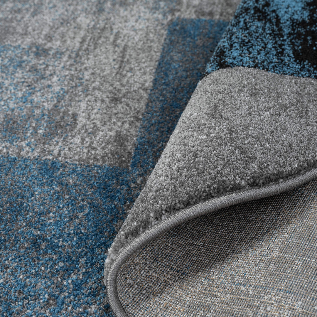 Metro Grid Block Blue Round Rug