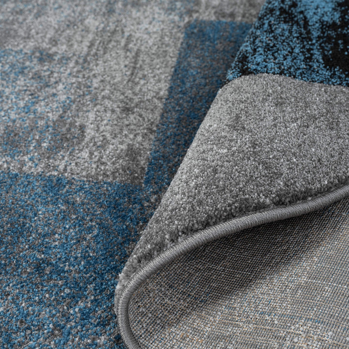 Metro Grid Block Blue Round Rug