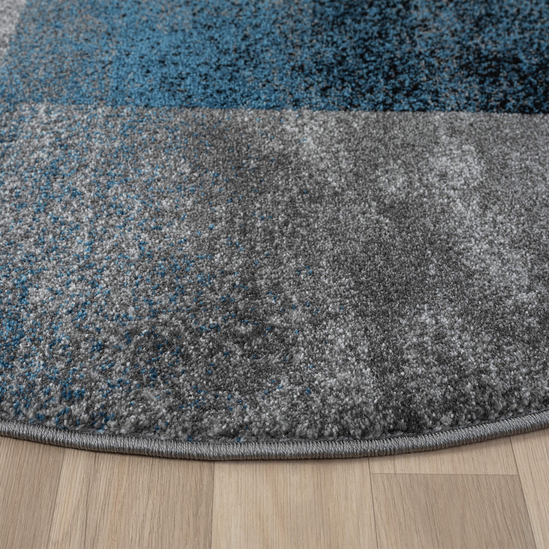Metro Grid Block Blue Round Rug