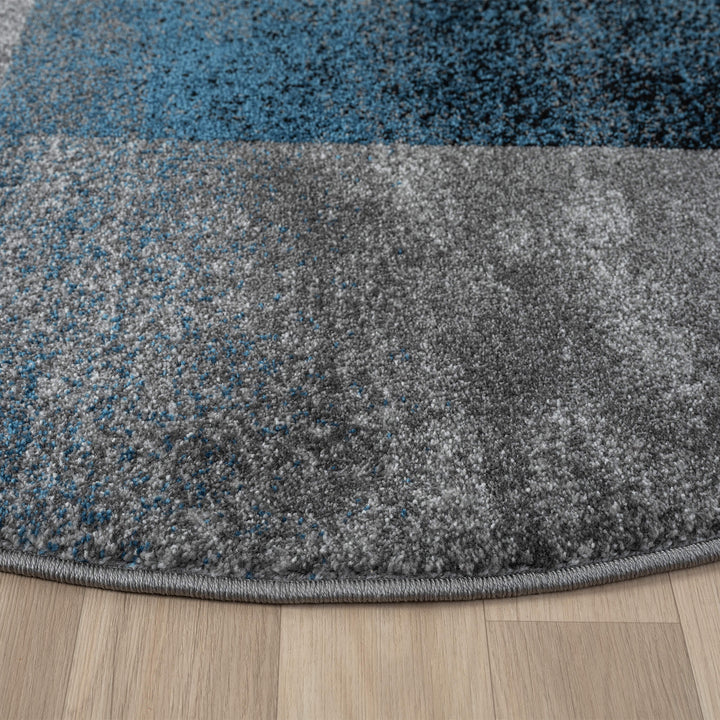 Metro Grid Block Blue Round Rug