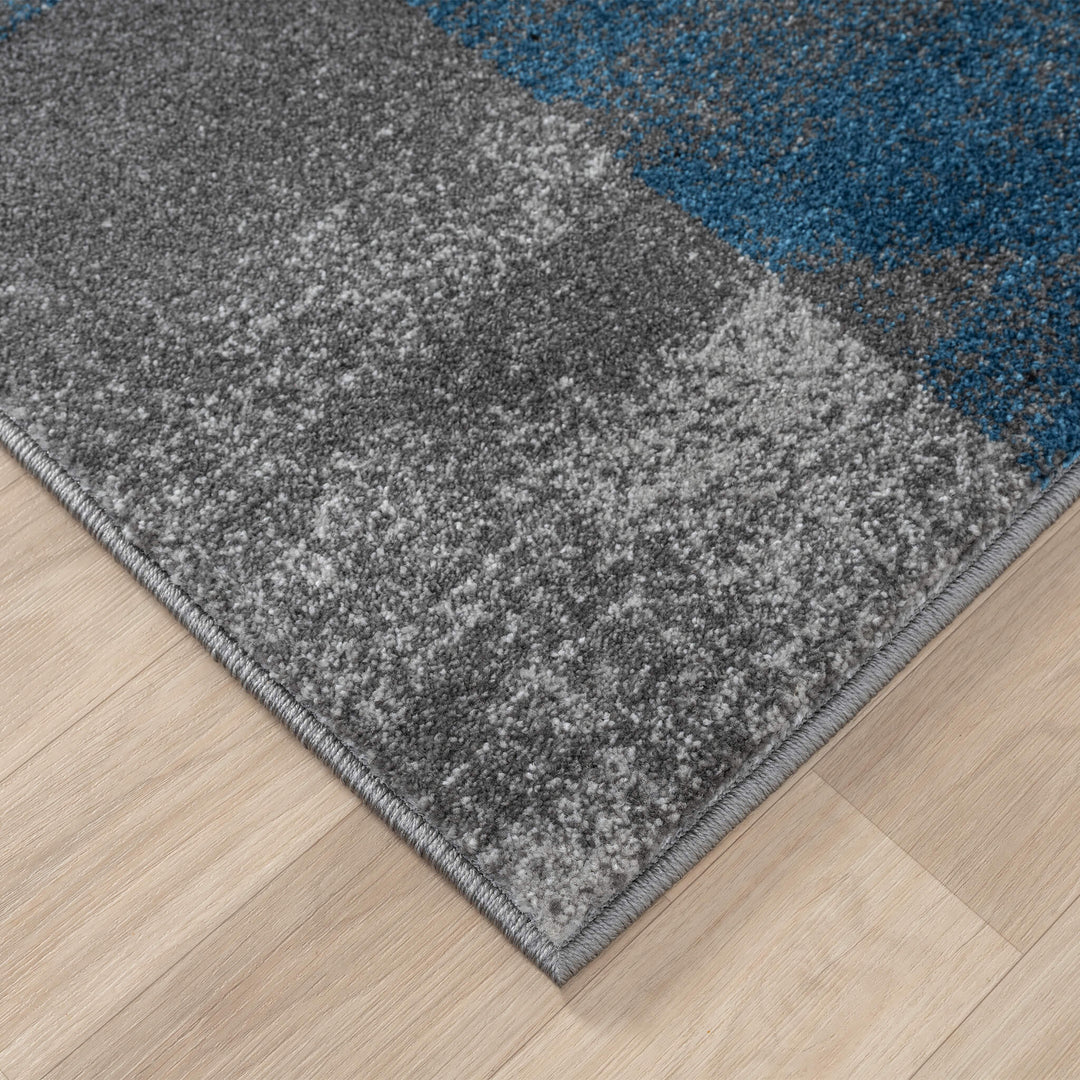 Metro Grid Block Blue Runner Rug