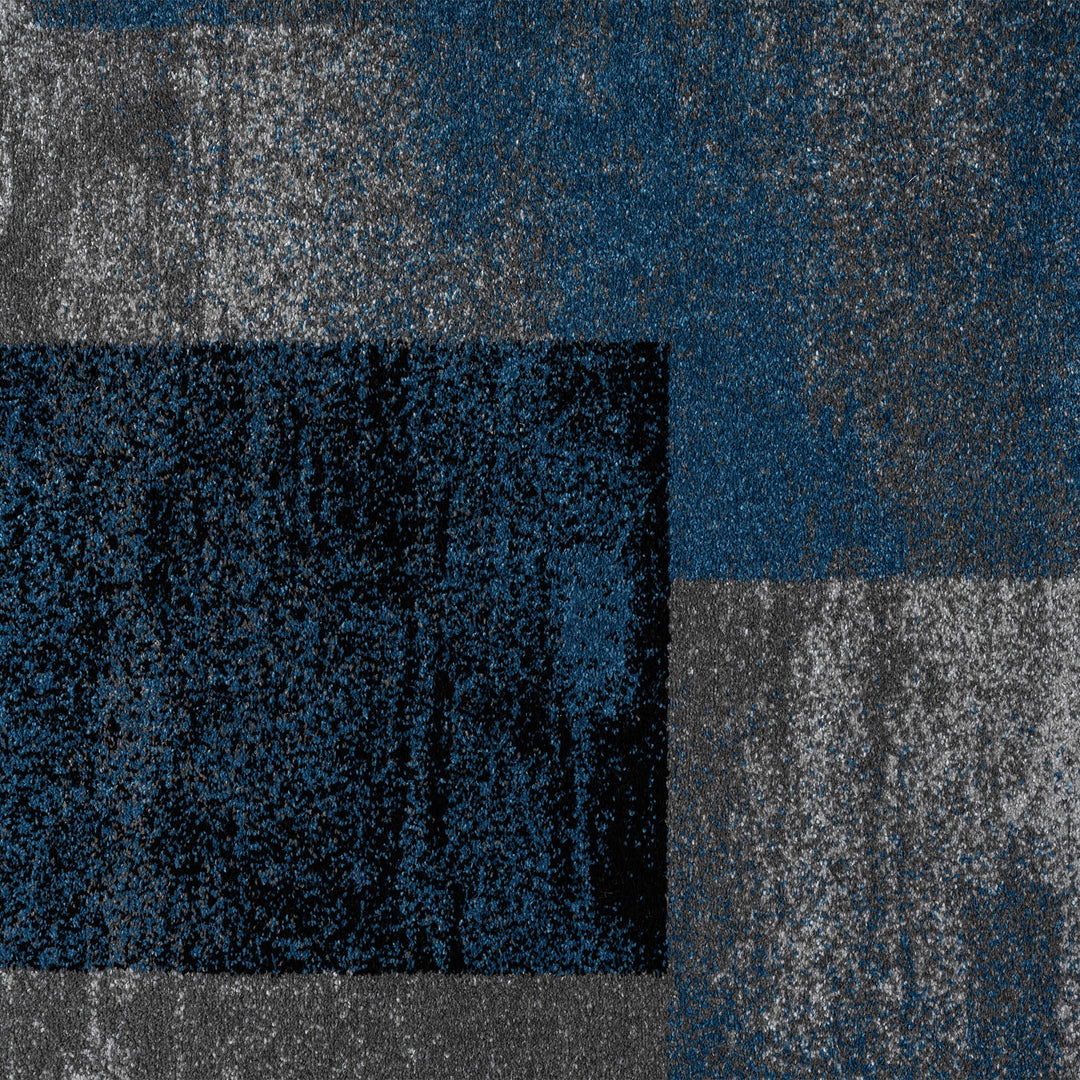 Metro Grid Block Blue Runner Rug